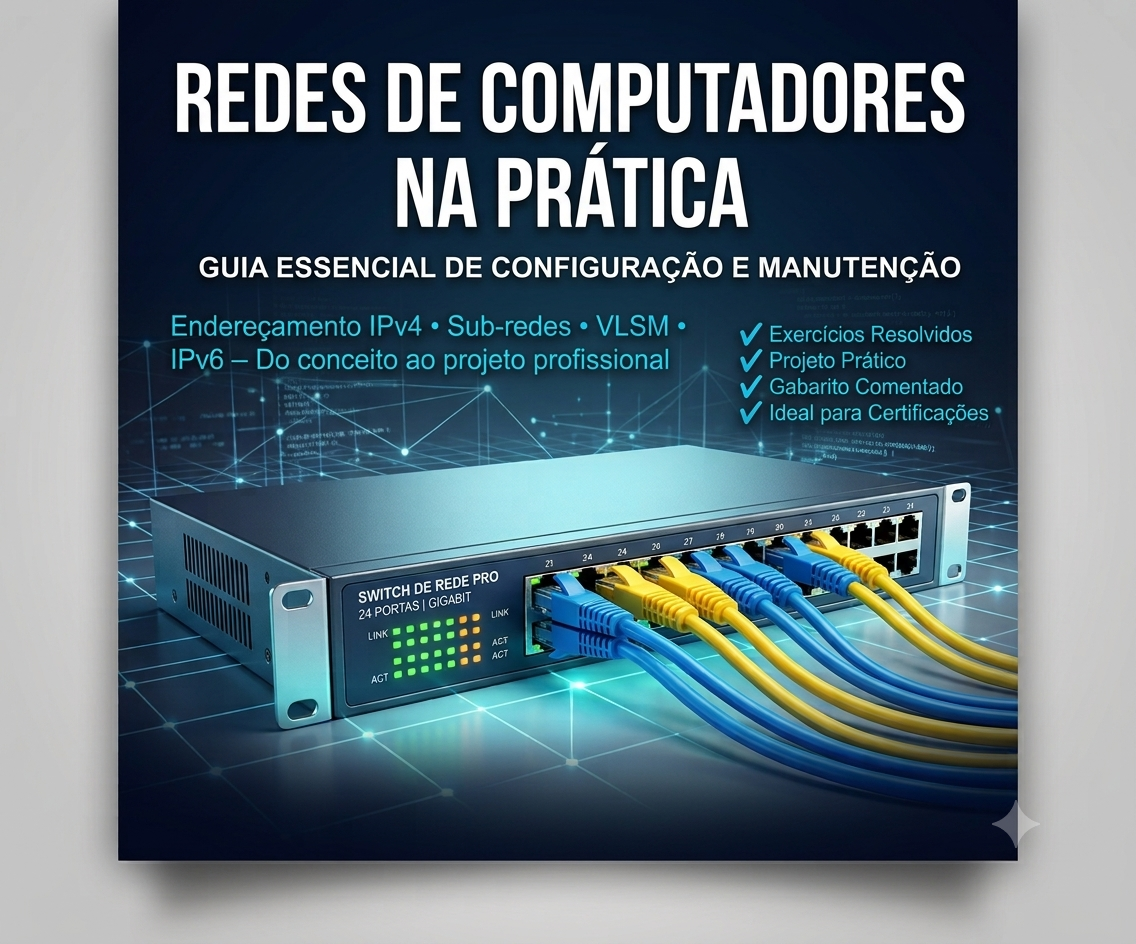 Capa do e-book Redes de Computadores na Prática — Endereçamento IPv4, Sub-redes, VLSM e IPv6
